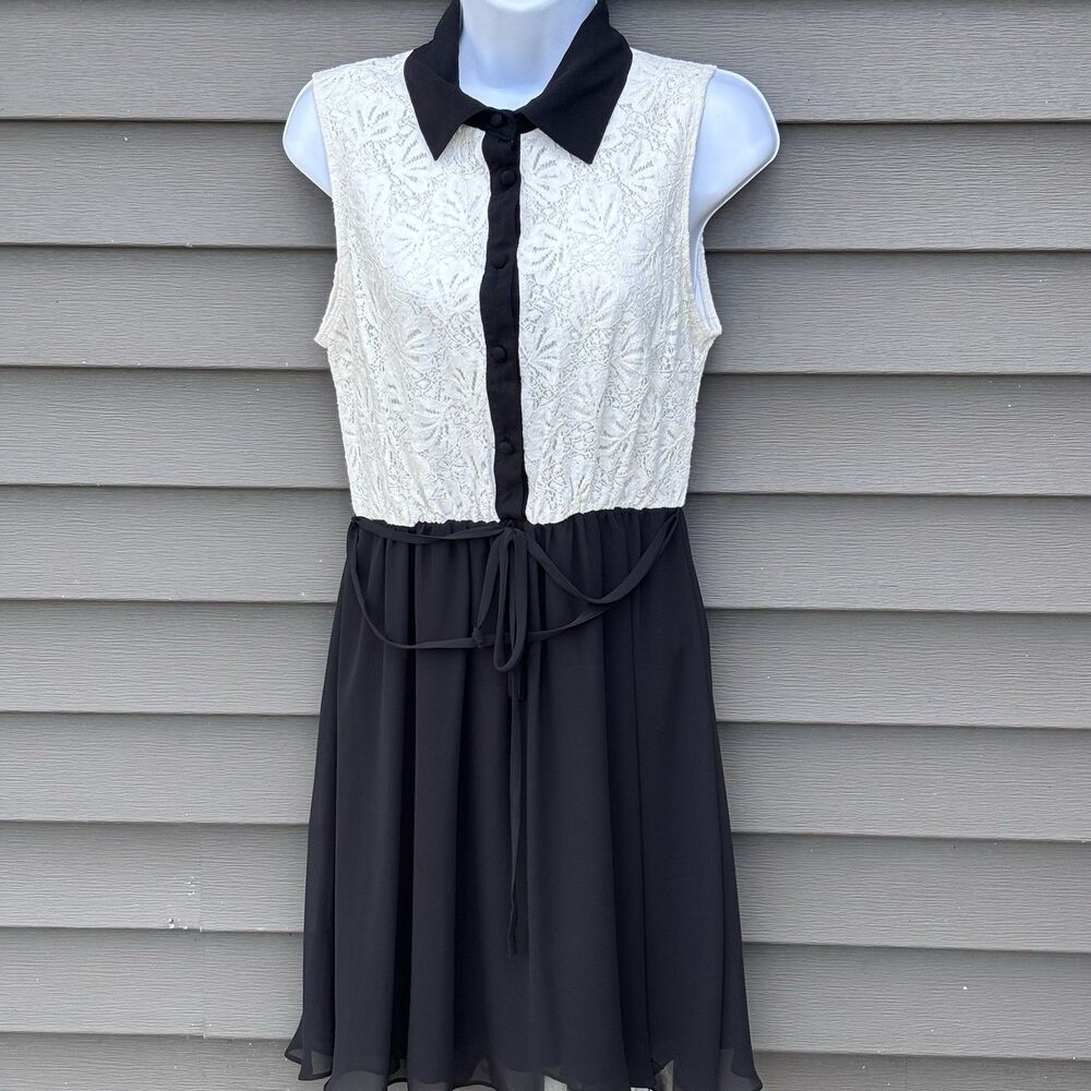 Bisou Bisou Michele Bohbot Women Lace Fit &Flare Dress Black Ivory Sleeveless 6